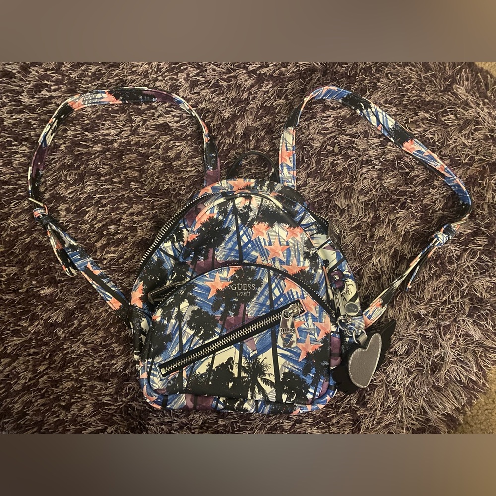 Guess backpack purse, never used. Cute Los Angeles design with keychain
